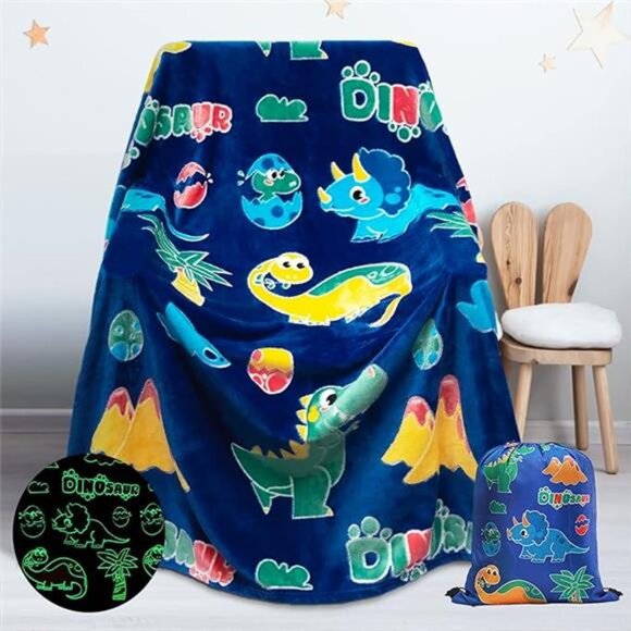 Glow in The Dark Dinosaur Blanket Gifts for 1-10 Year Old Boys Girls - Picture 7 of 7